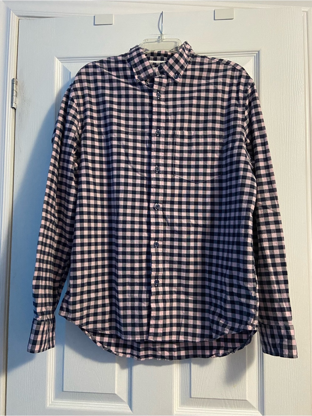 Old Navy Men’s Gingham Long Sleeve Navy & Pink Check Button Down Shirt Size L